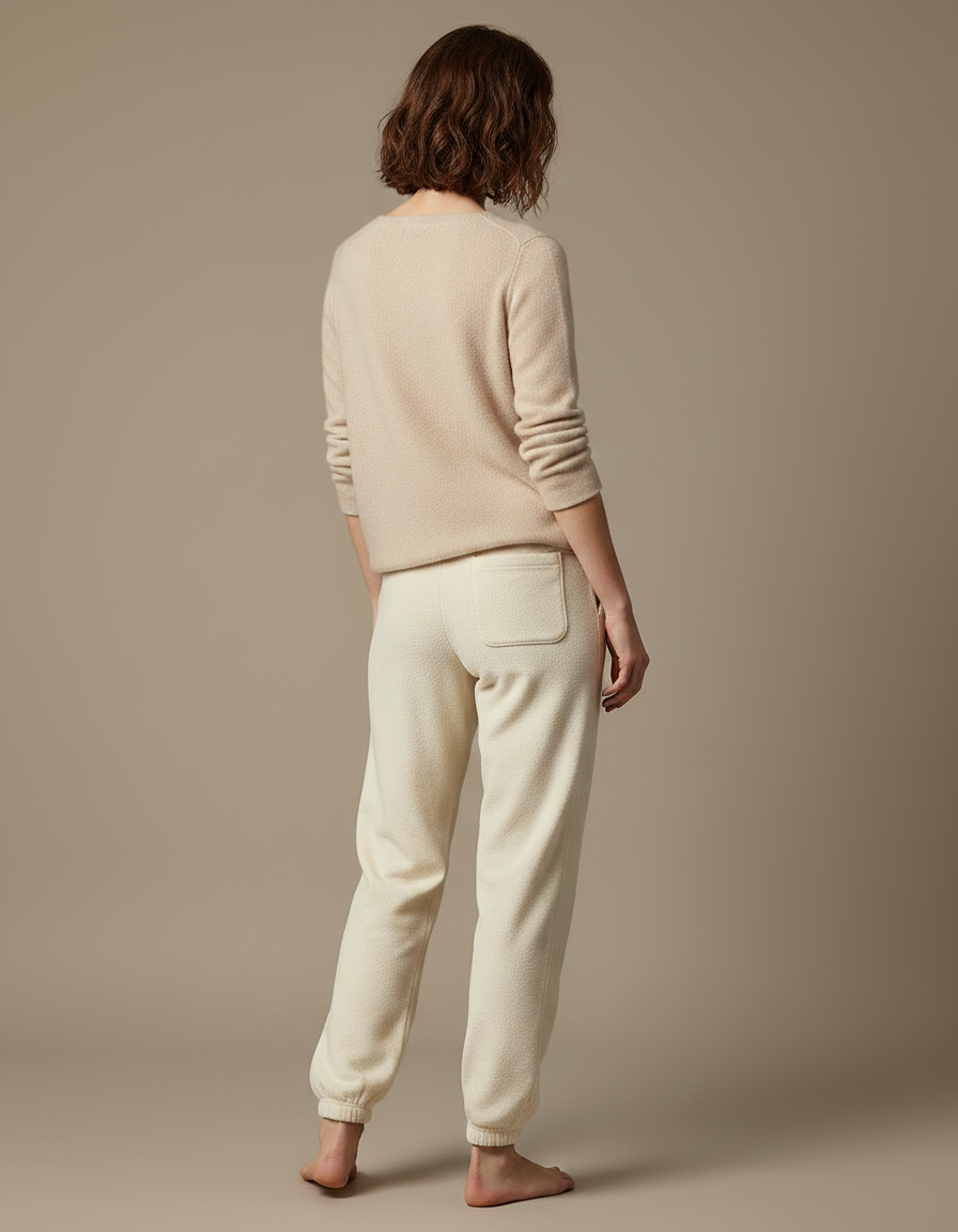 Pantalon Velours Crème Ample Molletonné Chaud Femme - Beige - vue 2