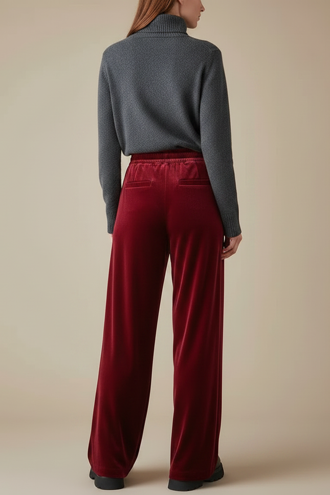 Pantalon Velours Rouge Large Confortable Femme - Bordeaux - vue 2