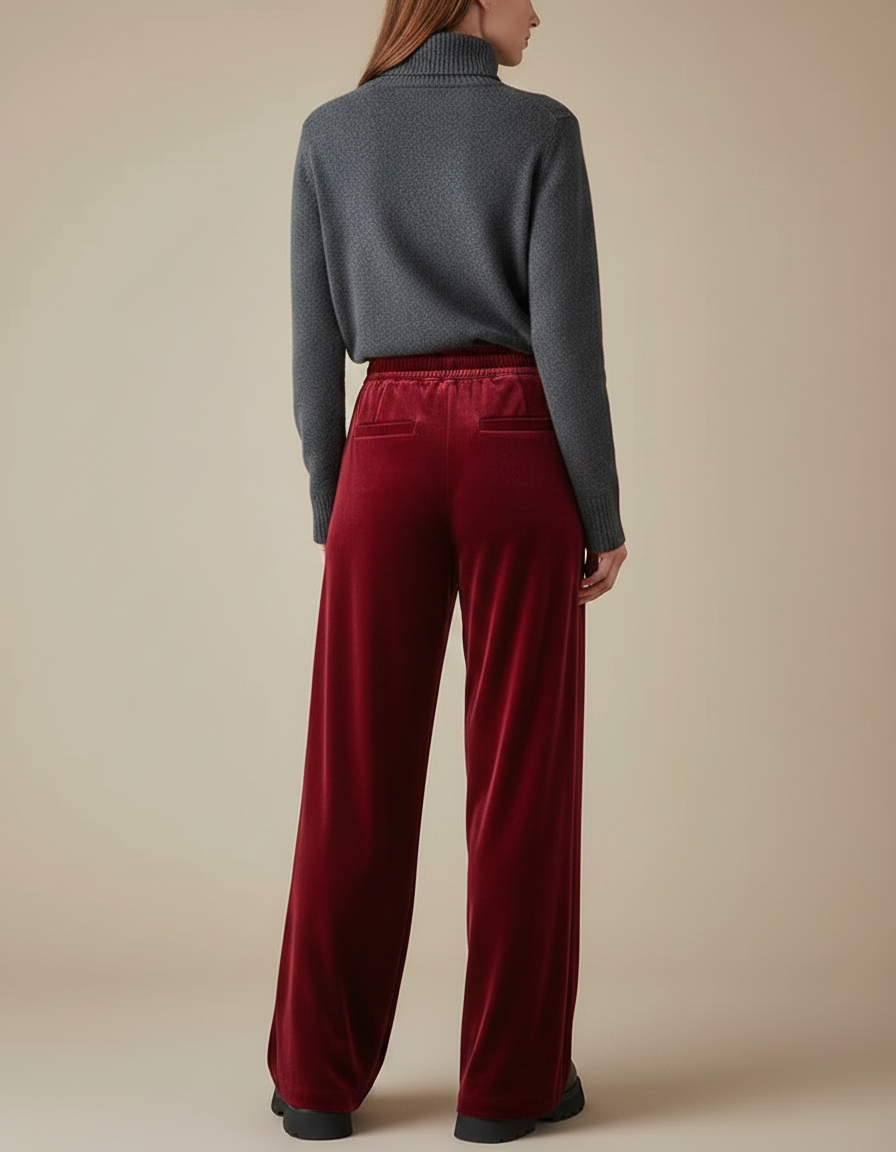 Pantalon Velours Rouge Large Confortable Femme - Bordeaux - vue 2