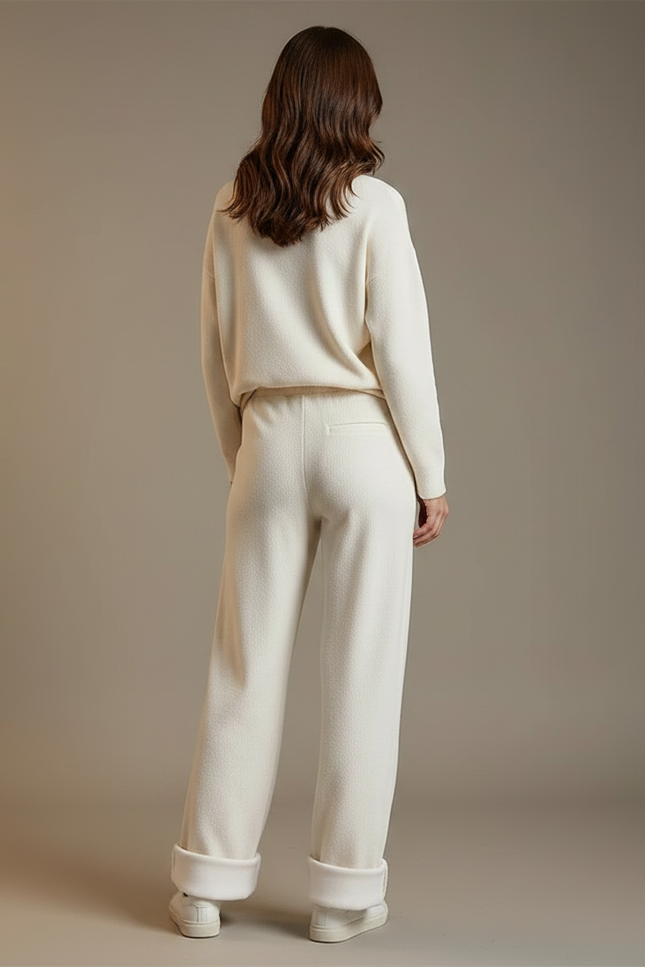 Pantalon Velours Crème Ample Doublé Polaire Hiver - Beige - vue 2
