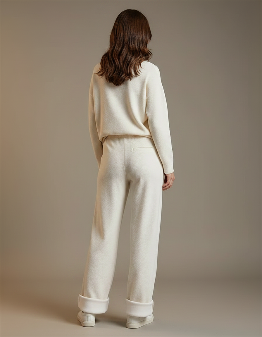 Pantalon Velours Crème Ample Doublé Polaire Hiver - Beige - vue 2