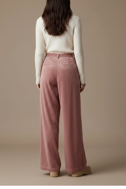 Pantalon Velours Rose Plissé Ample Décontracté Fluide - vue 2