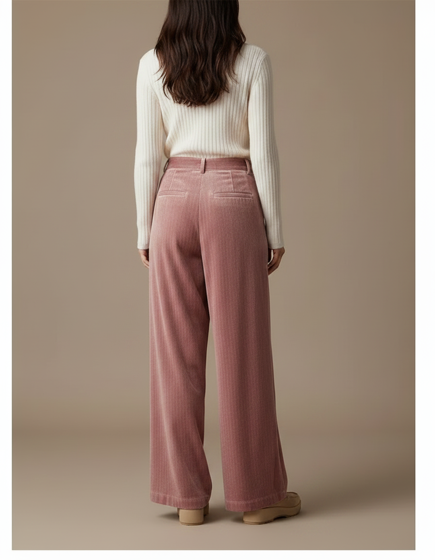 Pantalon Velours Rose Plissé Ample Décontracté Fluide - vue 2