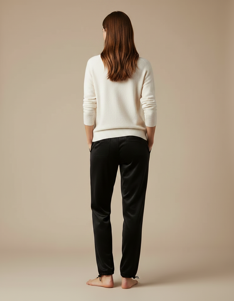 Pantalon Velours Noir Fluide Élégant Femme - vue 2