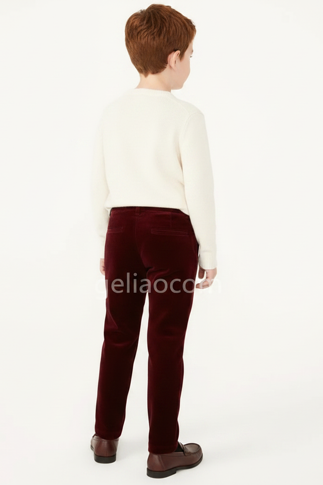 Pantalon Velours Bordeaux Droit Enfant Élégant - vue 2