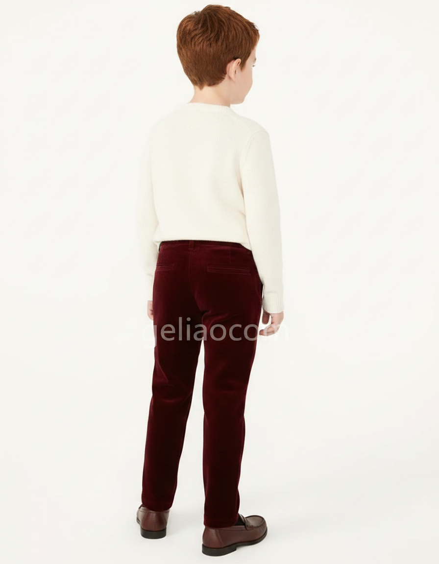 Pantalon Velours Bordeaux Droit Enfant Élégant - vue 2