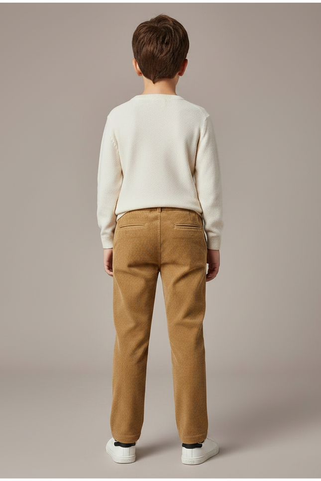 Pantalon Velours Côtelé Marron Droit Enfant Confortable - Camel Cordé - vue 2