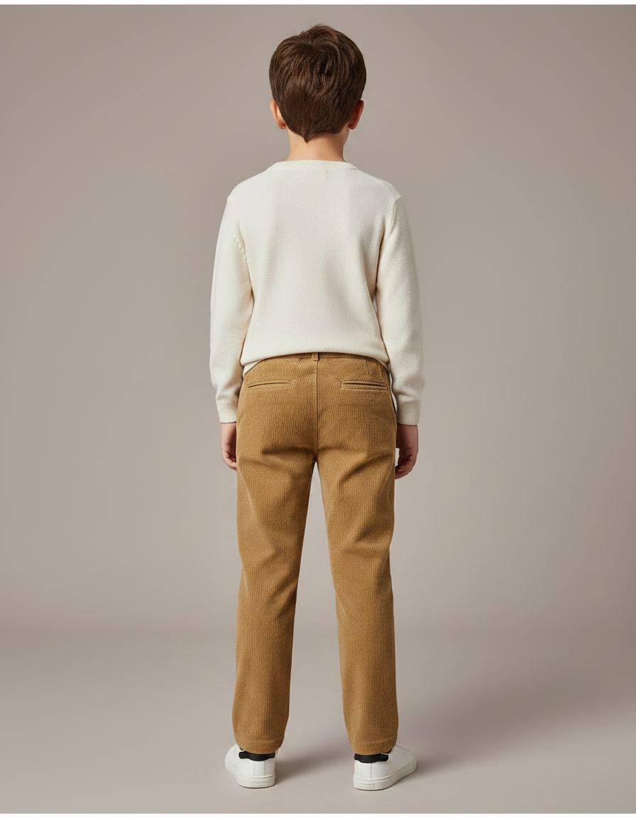 Pantalon Velours Côtelé Marron Droit Enfant Confortable - Camel Cordé - vue 2