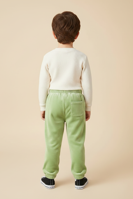 Pantalon Velours Vert Brodé Enfant Doux Confortable - vue 2