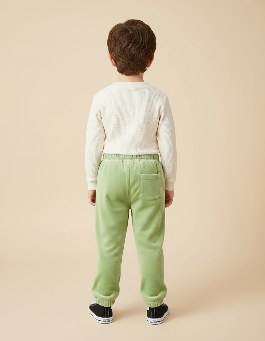 Pantalon Velours Vert Brodé Enfant Doux Confortable - vue 2