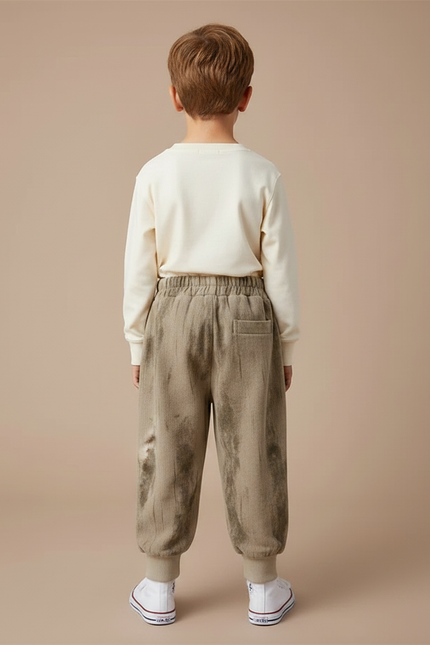 Pantalon Velours Côtelé Ample Marron Décontracté Enfant - Kaki Cordé - vue 2