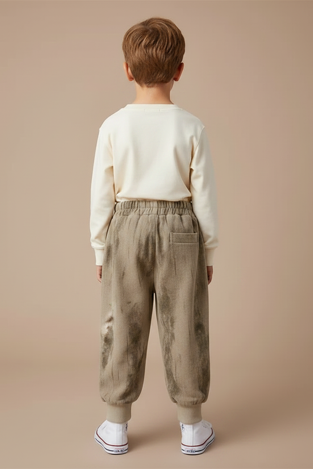 Pantalon Velours Côtelé Ample Marron Décontracté Enfant - Kaki Cordé - vue 2