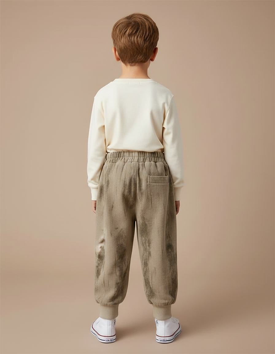 Pantalon Velours Côtelé Ample Marron Décontracté Enfant - Kaki Cordé - vue 2
