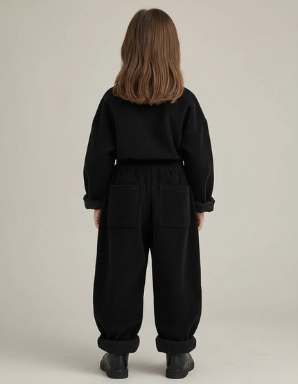 Pantalon Velours Noir Côtelé Ample Décontracté Enfant