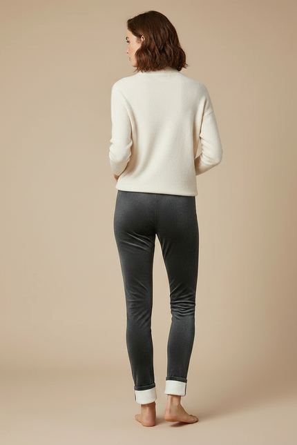 Pantalon Velours Gris Slim Doublé Polaire Femme - vue 2