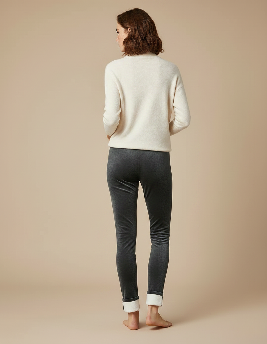 Pantalon Velours Gris Slim Doublé Polaire Femme - vue 2