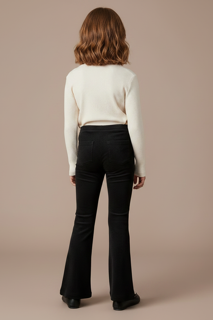 Pantalon Velours Côtelé Noir Évasé Confortable Fille - Cordé - vue 2