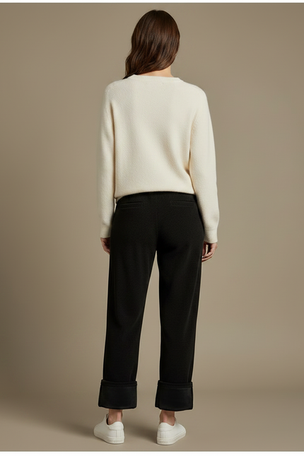 Pantalon Velours Noir Côtelé Large Décontracté Cordon - Cordé - vue 2