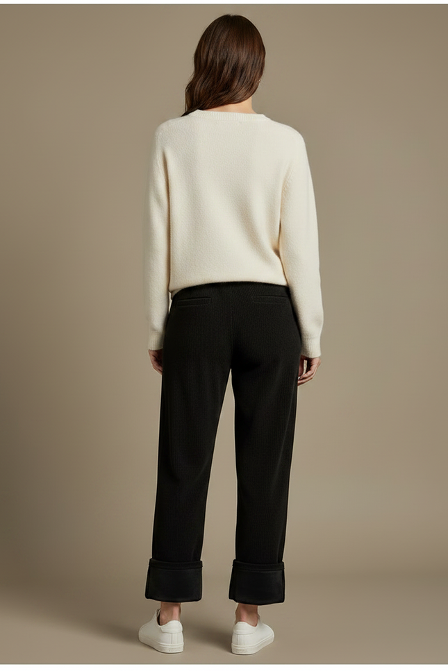Pantalon Velours Noir Côtelé Large Décontracté Cordon - Cordé - vue 2