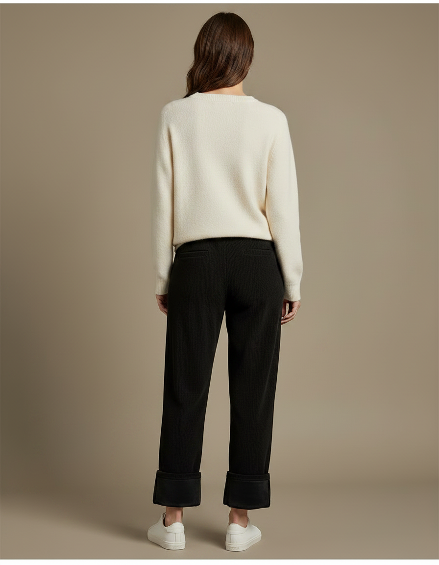 Pantalon Velours Noir Côtelé Large Décontracté Cordon - Cordé - vue 2