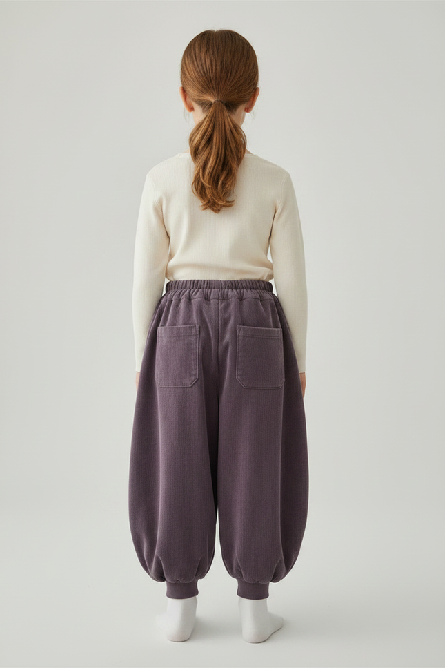Pantalon Velours Côtelé Ample Violet Doublé Fille - Cordé - vue 2