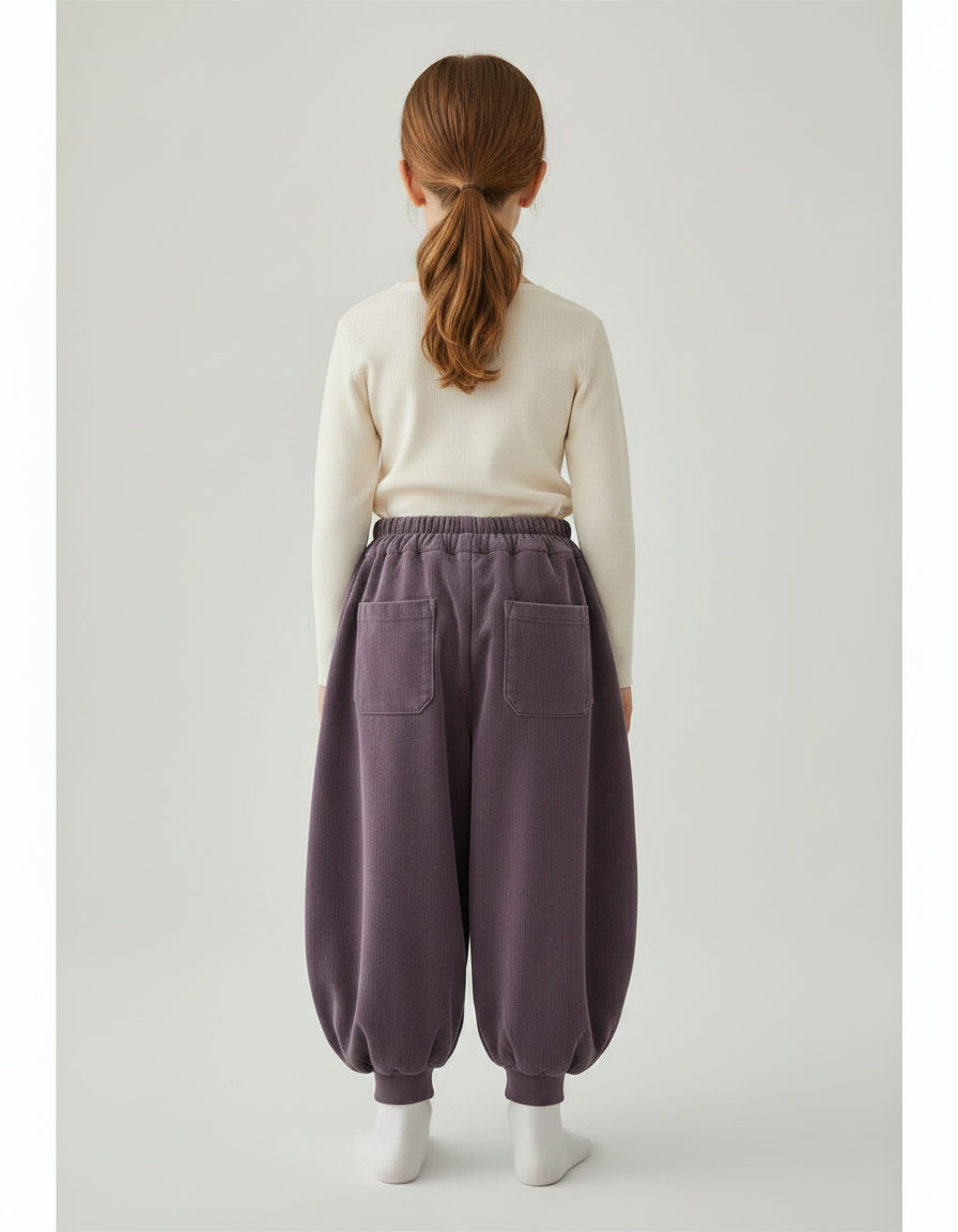 Pantalon Velours Côtelé Ample Violet Doublé Fille - Cordé - vue 2
