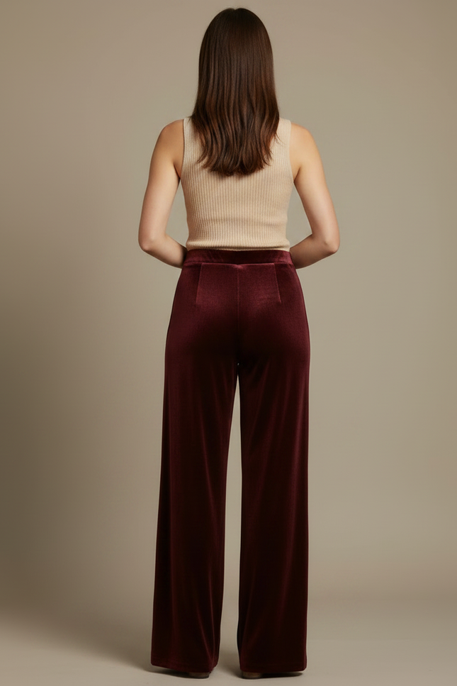 Pantalon Palazzo Velours - Bordeaux - vue 2