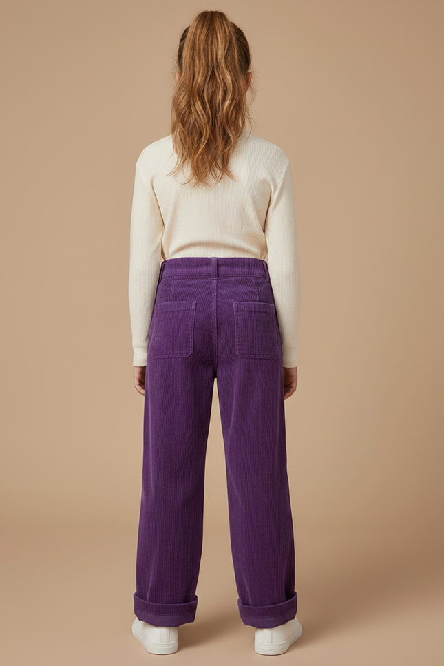 Pantalon Velours Violet Côtelé Ample Décontracté Enfant - Cordé - vue 2