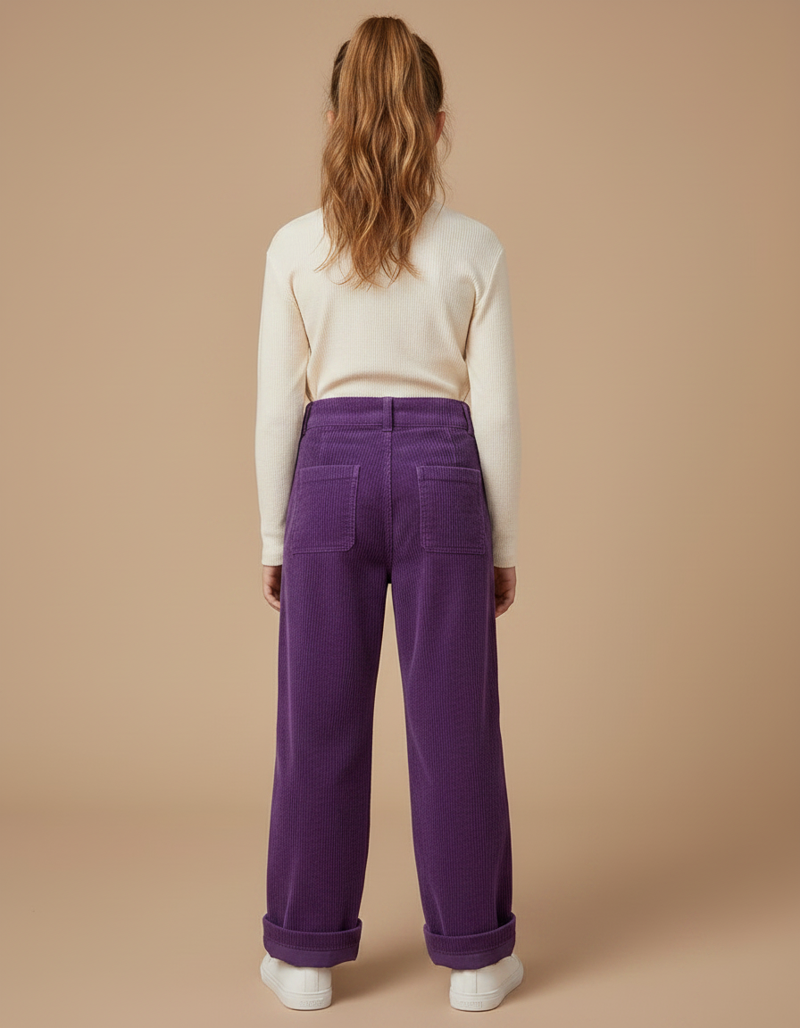 Pantalon Velours Violet Côtelé Ample Décontracté Enfant - Cordé - vue 2