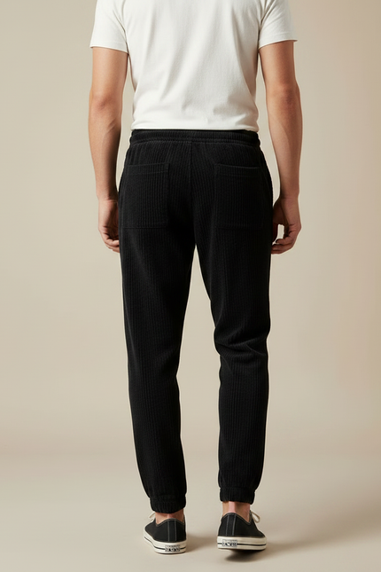 Pantalon Velours Côtelé Noir Décontracté Cordon Homme - vue 2