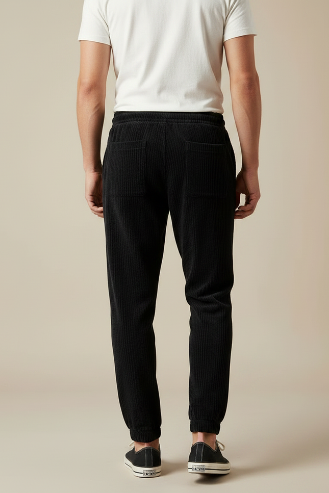 Pantalon Velours Côtelé Noir Décontracté Cordon Homme - vue 2