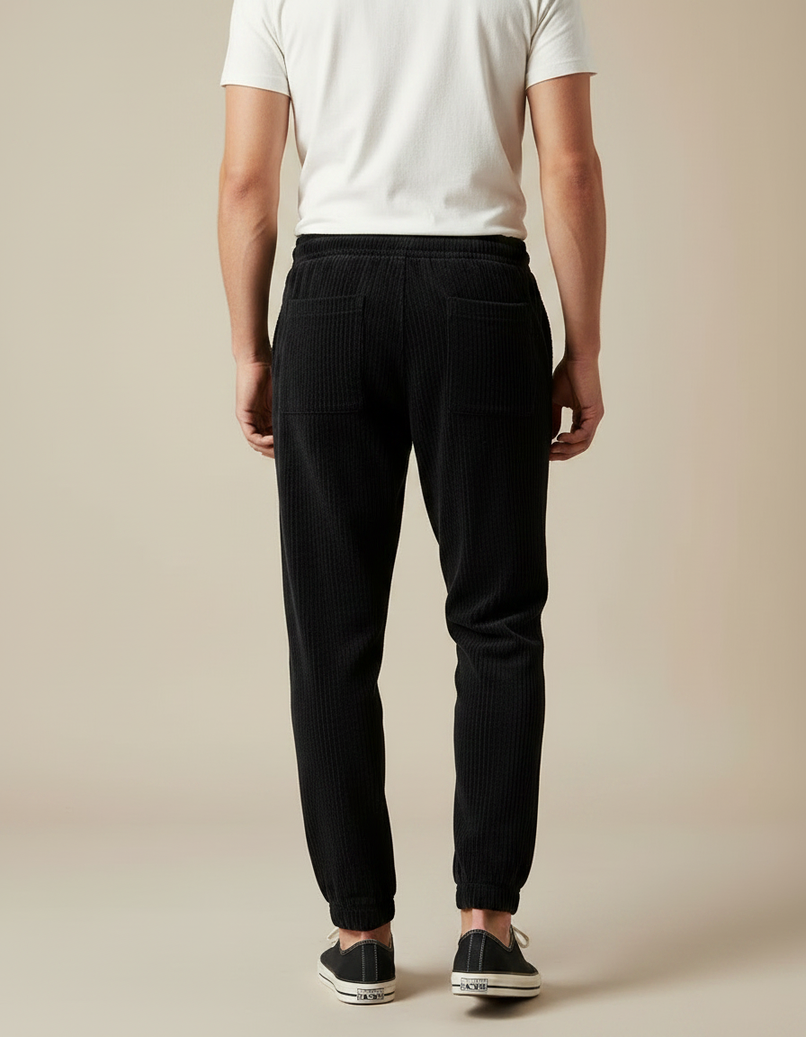 Pantalon Velours Côtelé Noir Décontracté Cordon Homme - vue 2