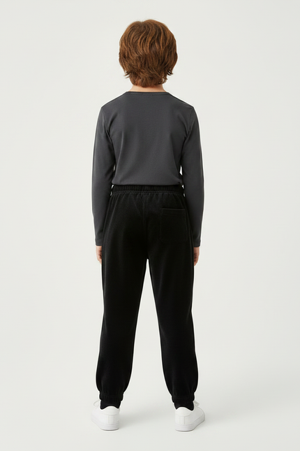 Pantalon Velours Noir Côtelé Décontracté Enfant - Cordé - vue 2