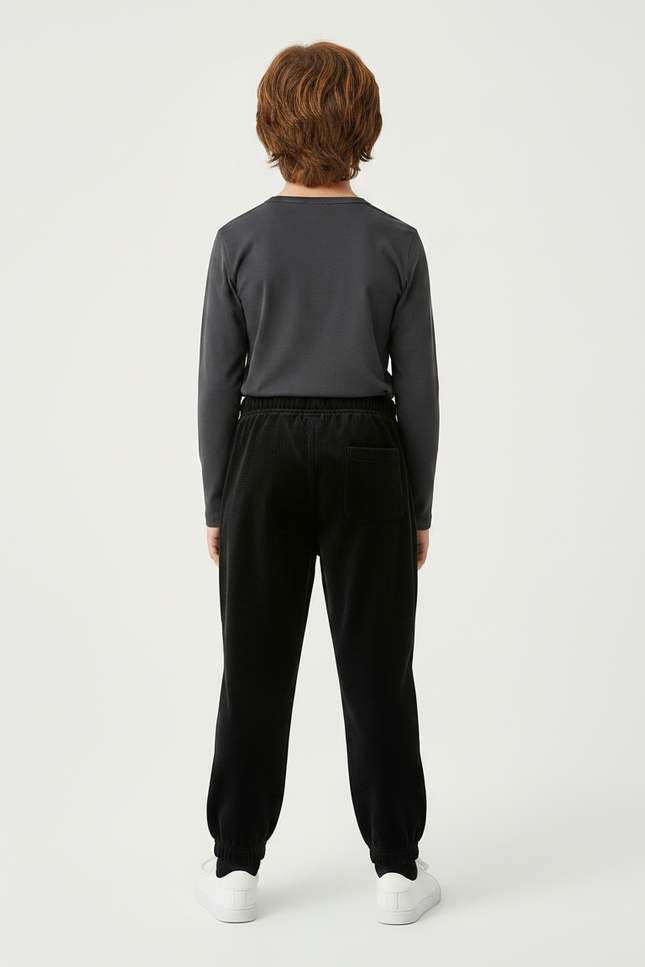 Pantalon Velours Noir Côtelé Décontracté Enfant - Cordé - vue 2
