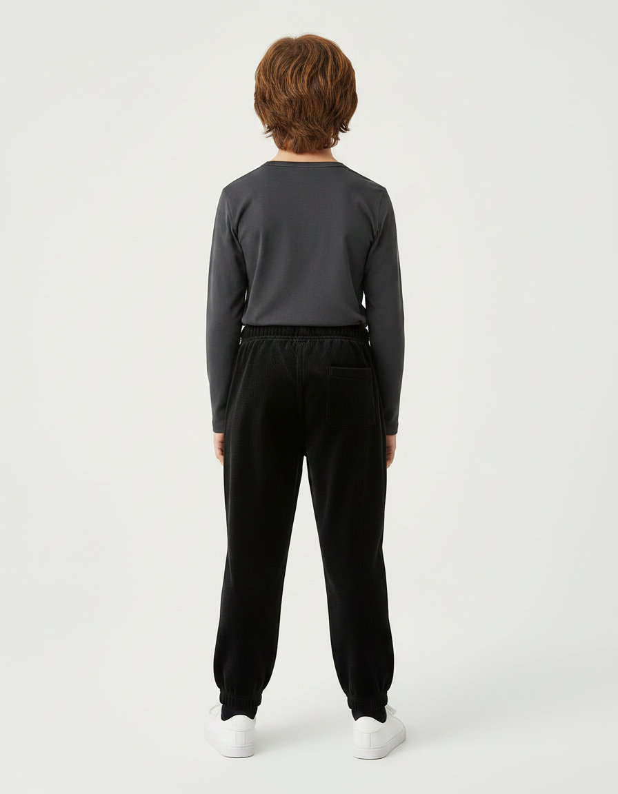 Pantalon Velours Noir Côtelé Décontracté Enfant - Cordé - vue 2