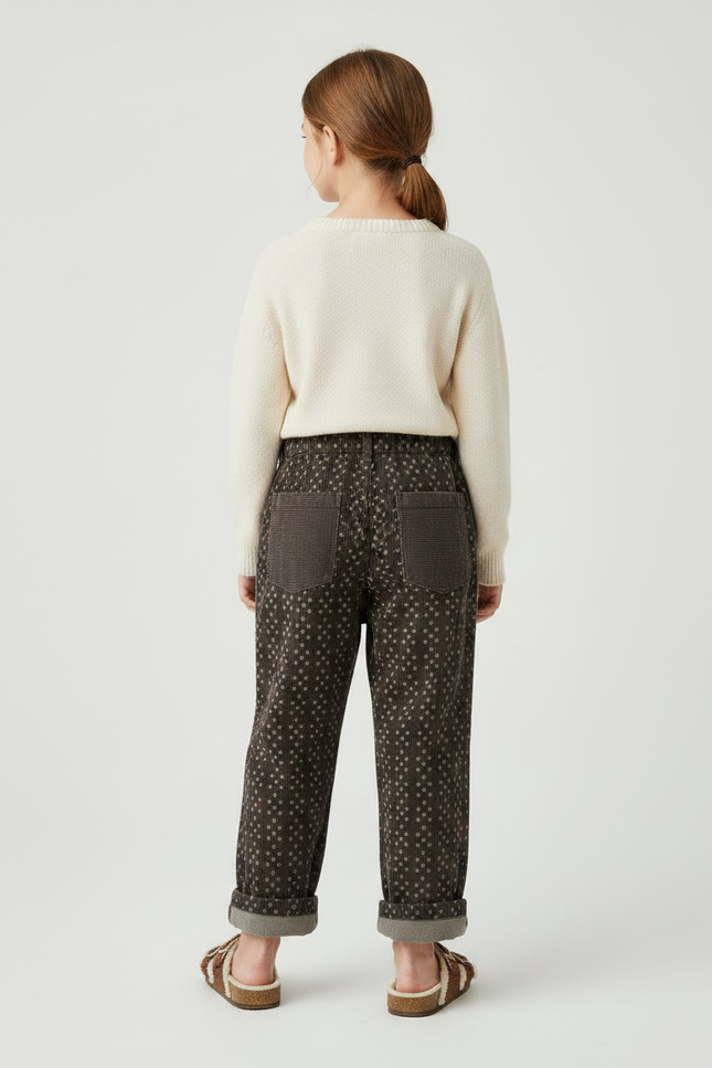 Pantalon Velours Marron Ample Motif Patchwork Genouillères - vue 2