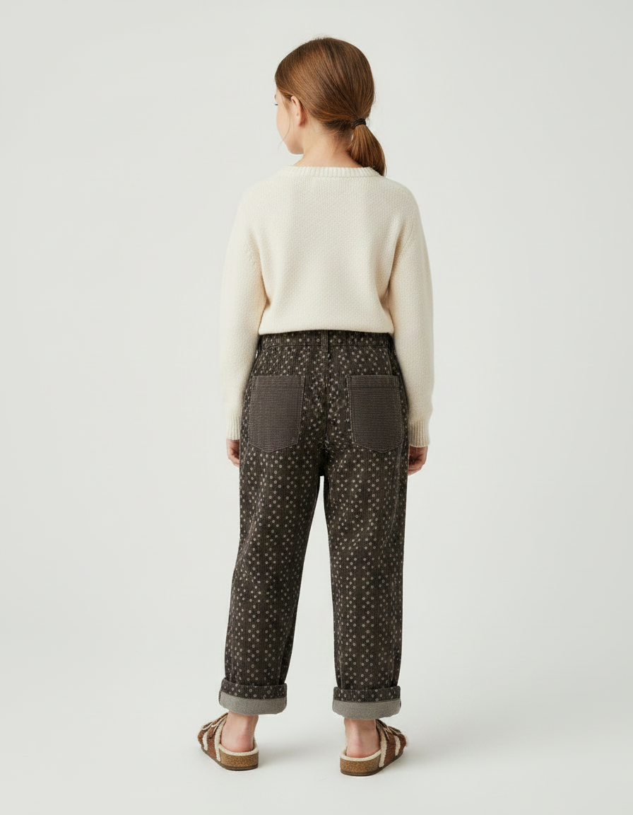 Pantalon Velours Marron Ample Motif Patchwork Genouillères - vue 2