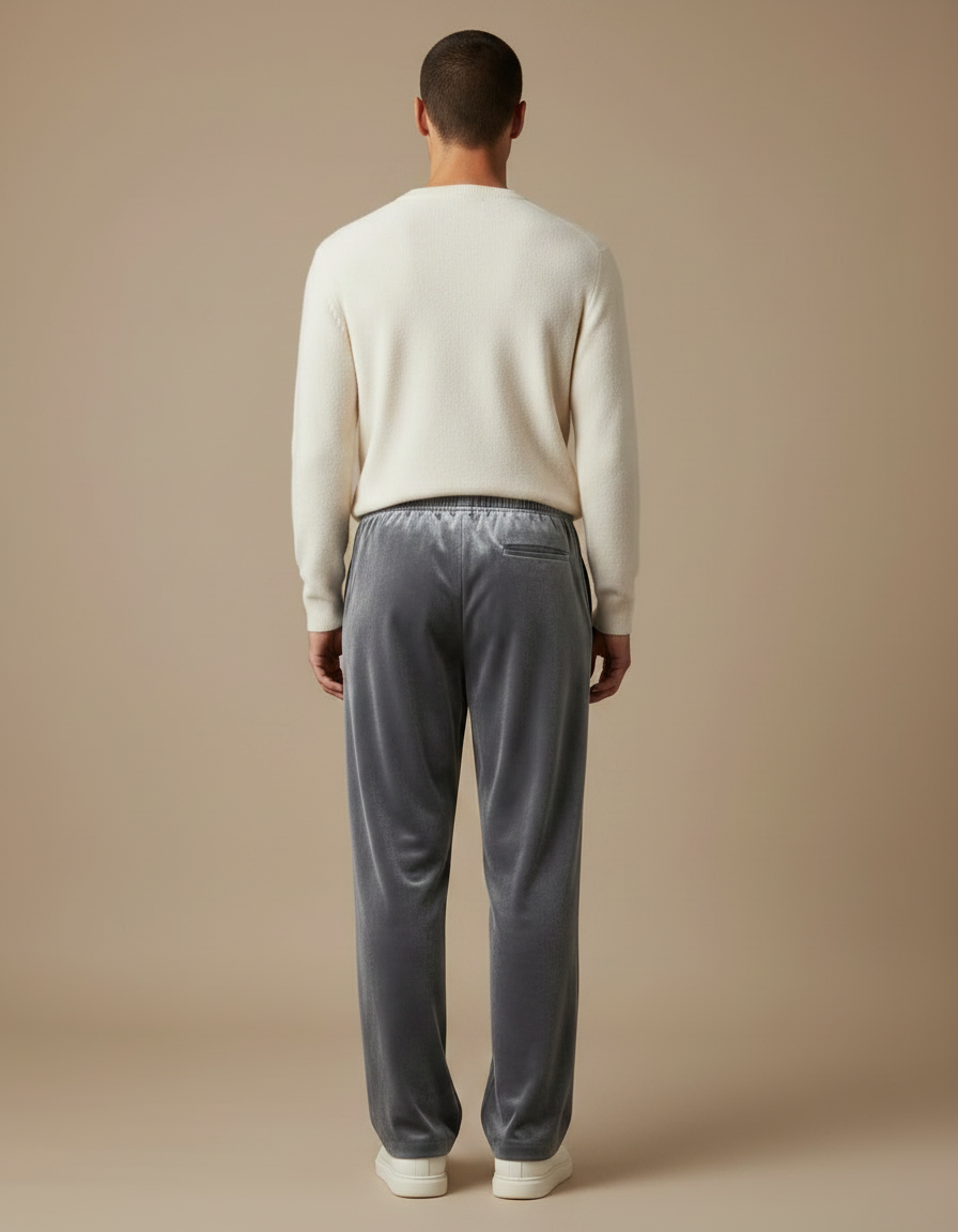 Pantalon Velours Gris Droit Ample Décontracté Homme - vue 2