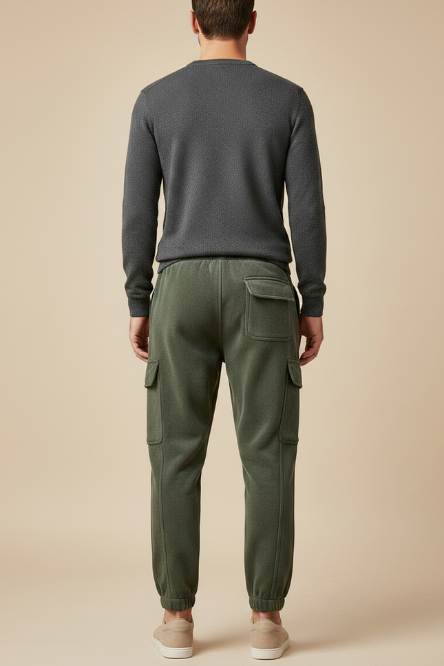 Pantalon Velours Cargo Vert Homme Jogging Décontracté - Kaki - vue 2