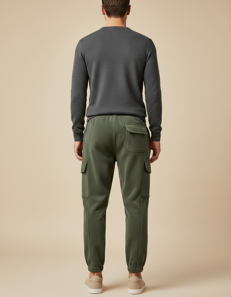 Pantalon Velours Cargo Vert Homme Jogging Décontracté - Kaki - vue 2