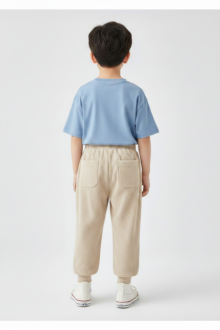 Pantalon Velours Enfant Côtelé Beige Ample Ours Mignon - Cordé - vue 2