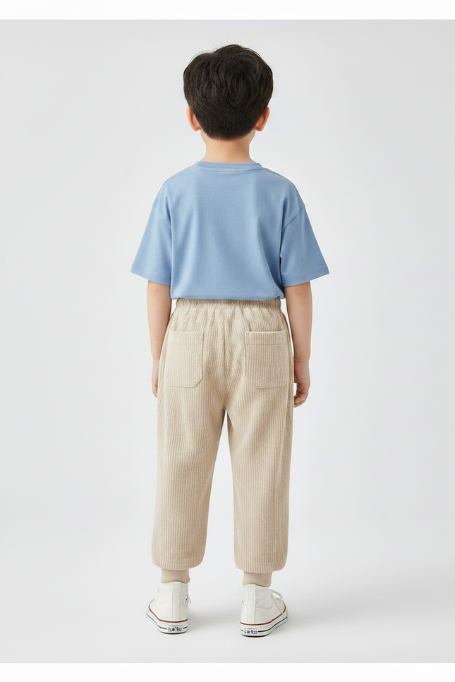 Pantalon Velours Enfant Côtelé Beige Ample Ours Mignon - Cordé - vue 2