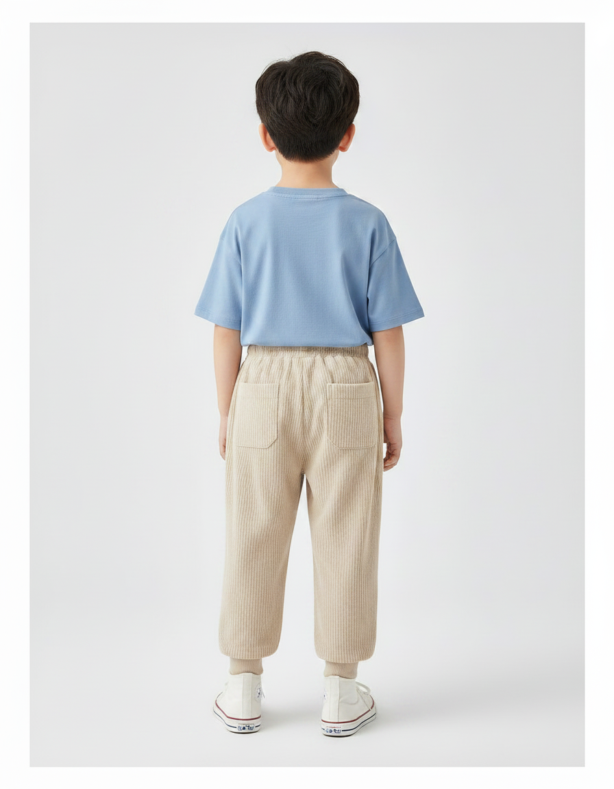 Pantalon Velours Enfant Côtelé Beige Ample Ours Mignon - Cordé - vue 2