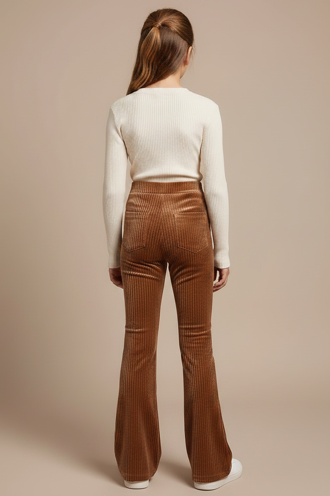 Pantalon Velours Marron Côtelé Évasé Confortable Fille - Cordé - vue 2