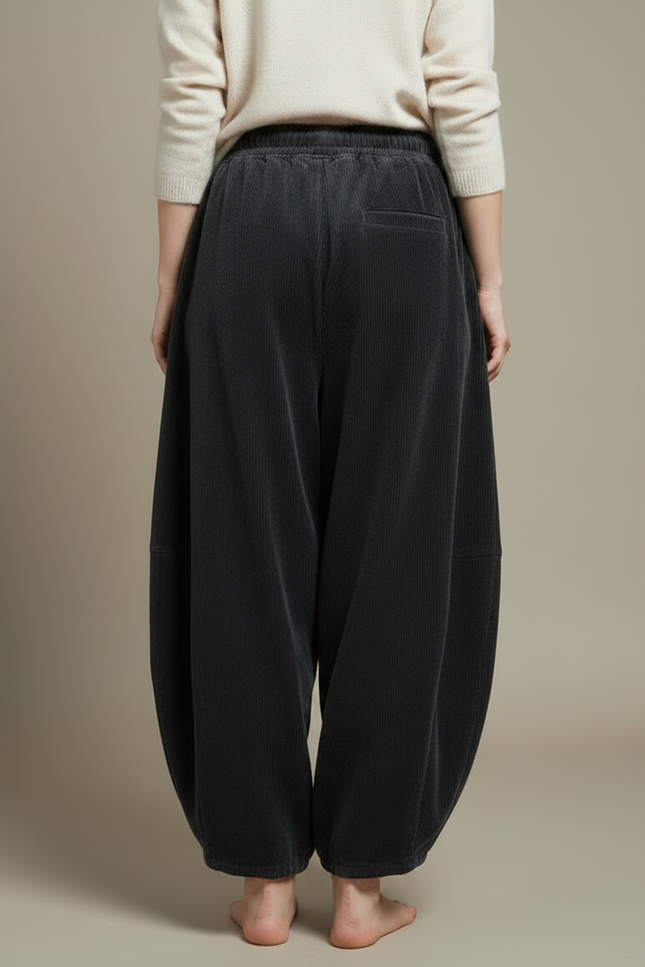 Pantalon Velours Côtelé Ample Noir Femme Confortable - Cordé - vue 2