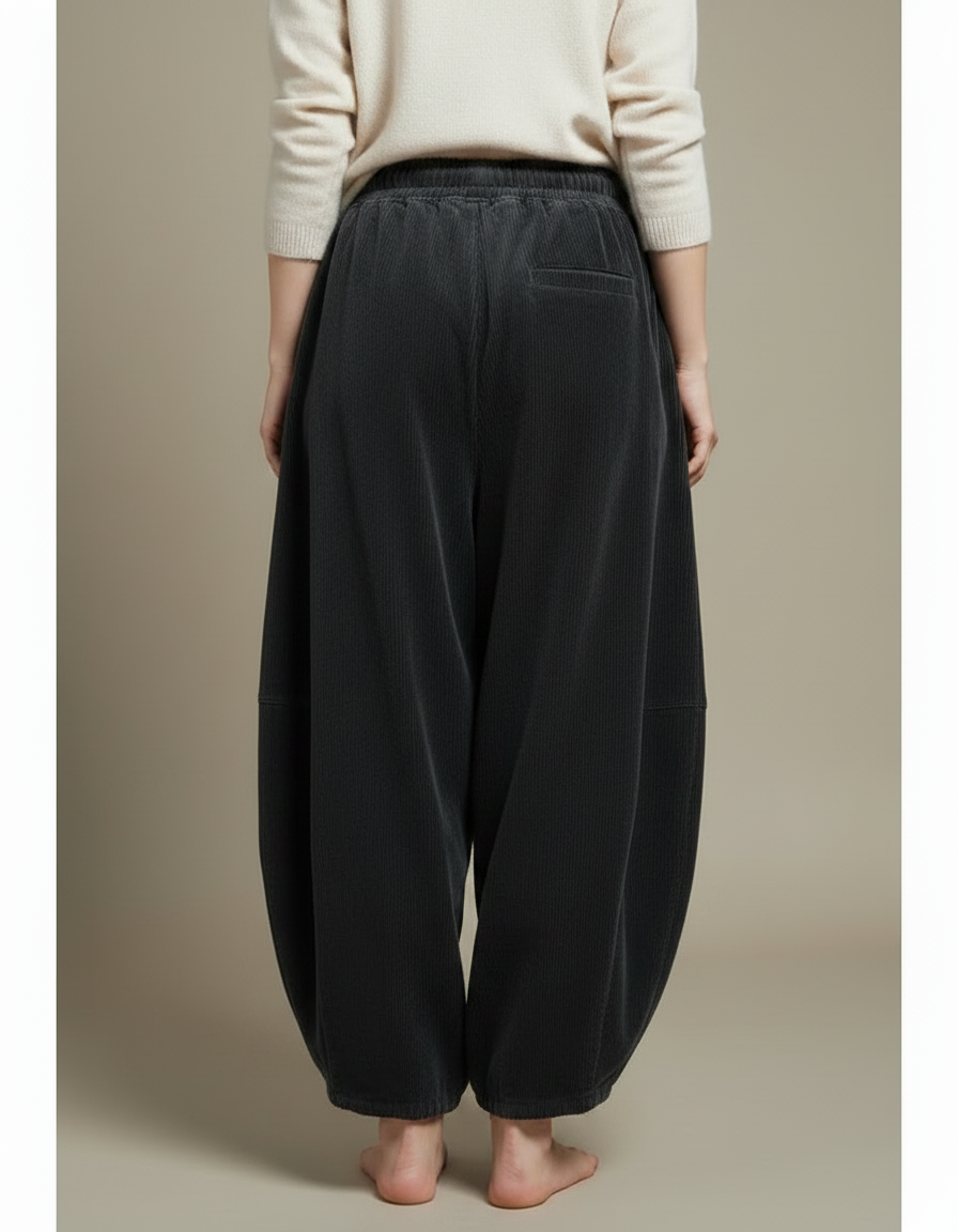 Pantalon Velours Côtelé Ample Noir Femme Confortable - Cordé - vue 2