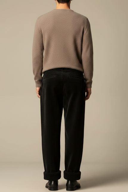 Pantalon Velours Noir Côtelé Ample Doublé Chaud Homme - vue 2