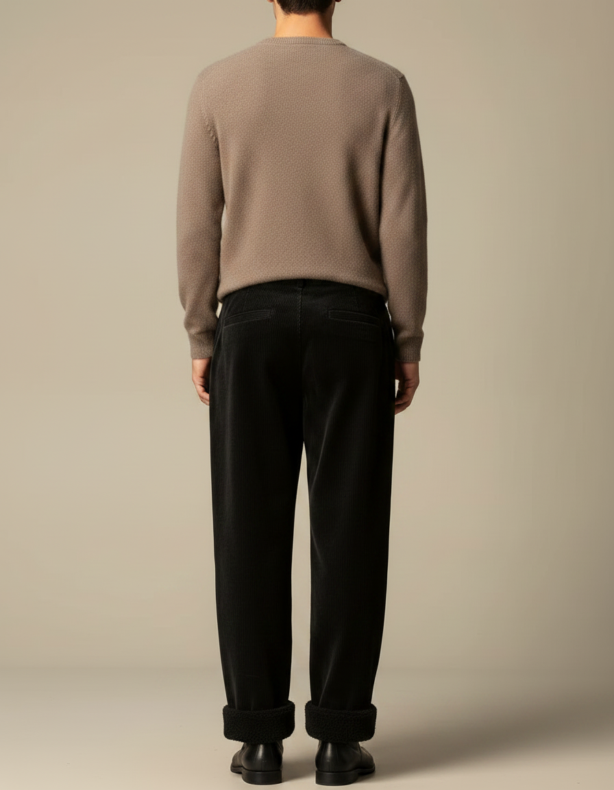 Pantalon Velours Noir Côtelé Ample Doublé Chaud Homme - vue 2