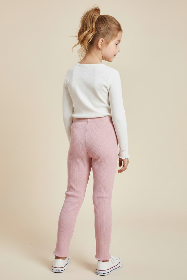 Pantalon Velours Rose Côtelé Slim Cœurs Enfant - vue 2
