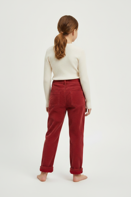 Pantalon Velours Rouge Côtelé Décontracté Fille Hiver - Cordé - vue 2